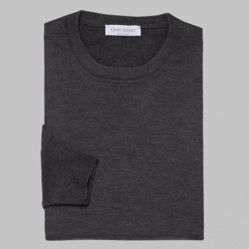 Gran Sasso - Slim fit wool round neck sweater dark grey