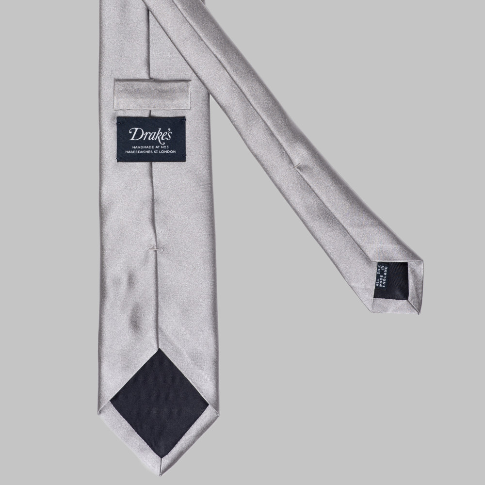 Drake's - Satin silk tie silver