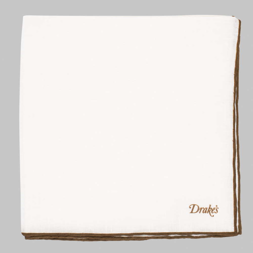 Drake's | Plane Print Cotton/Silk Pocket Square White/Olive