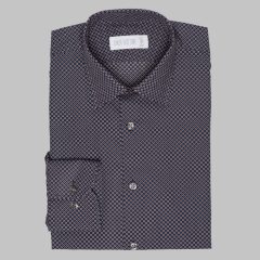 Simon Skottowe - PRINTED SEMI SLIM POPLIN SHIRT NAVY BASE