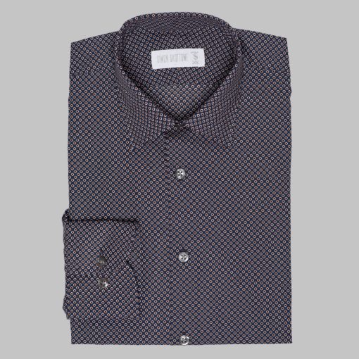 Simon Skottowe - PRINTED SEMI SLIM POPLIN SHIRT NAVY BASE