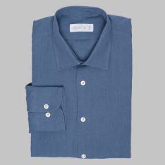 Simon Skottowe - LINEN SEMI SLIM SHIRT DENIM BLUE