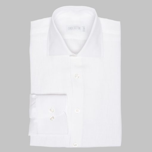 Simon Skottowe - LINEN SPREAD COLLAR SEMI SLIM SHIRT WHITE