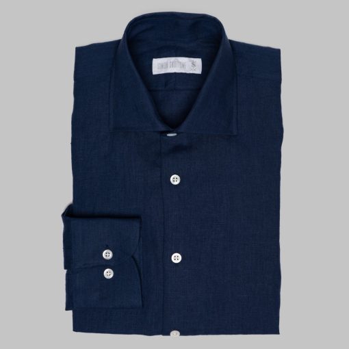 Simon Skottowe - LINEN SPREAD COLLAR SEMI SLIM SHIRT NAVY